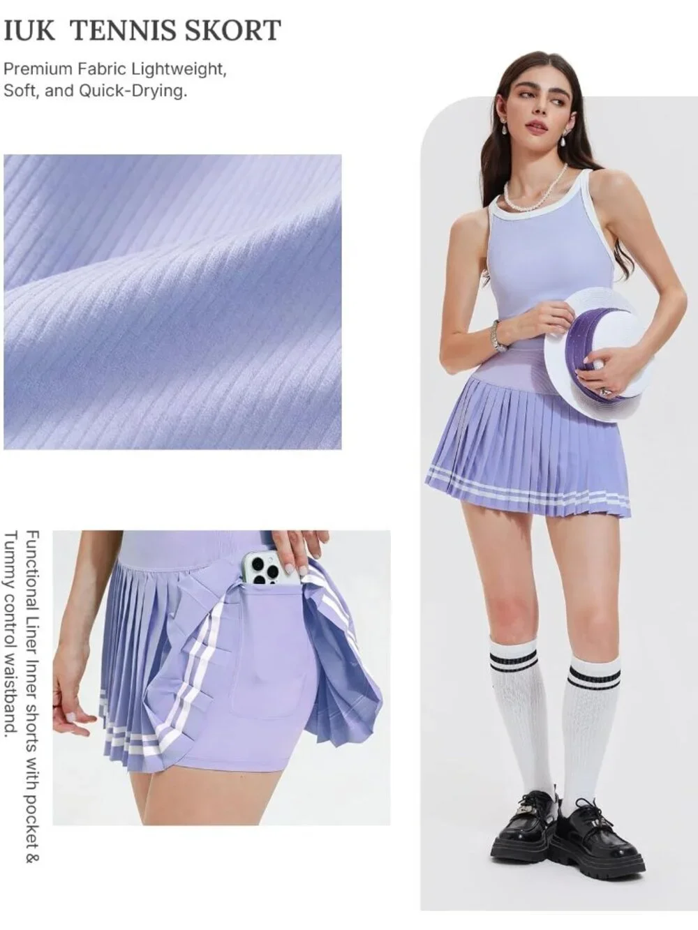 Women's Lavender 2 Piece Racer Back Tennis Skirt Tank Top Pull On Golf Dress